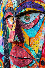 Fototapeta premium A detailed close-up of a human face meticulously constructed using paper cutouts, showcasing intricate details and textures