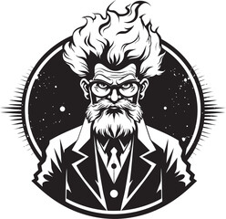 Molecular Mastermind Dynamic Mad Scientist Logo Graphics Techno Titan Futuristic Mad Scientist Emblem
