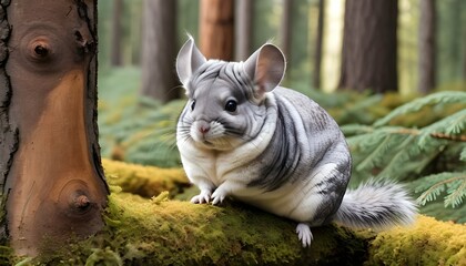 A Chinchilla In A Garden Of Giant Larches - obrazy, fototapety, plakaty