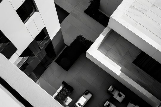 Monochromatic Aerial View of Modern Luxury Apartments, Sleek Architectural Design - Architectural Photography