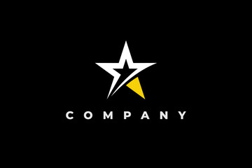 gold stars and shooting stars on the black background of the logo