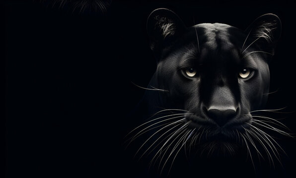  Apremium image of nice Black jaguar in the dark, generative ai