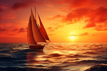 a sailboat in the ocean - obrazy, fototapety, plakaty
