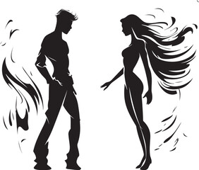 Fiery Fusion Dynamic Logo Depicting Couples Fusion of Fire Discord Deluge Iconic Emblem for Expressing Couples Deluge of Discord