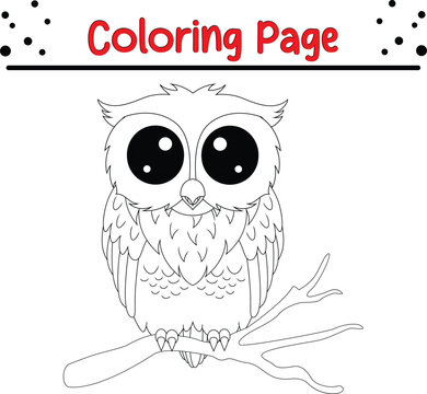 Owl coloring page. cute animal coloring book for children
