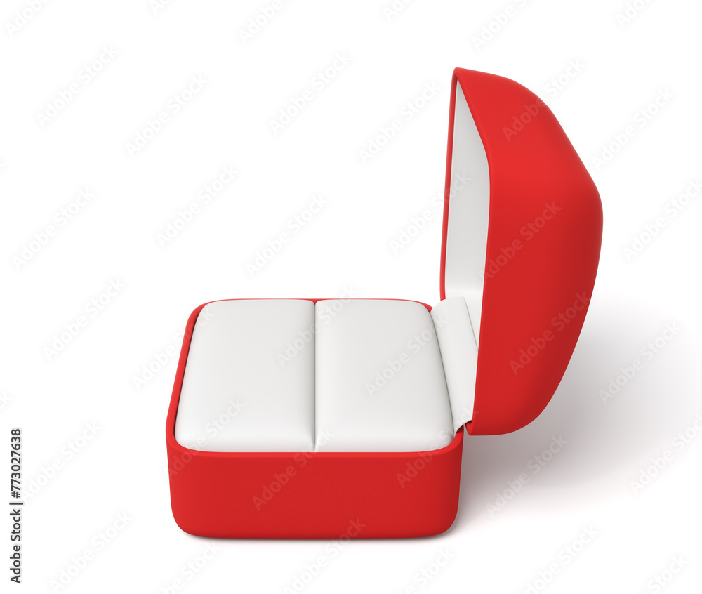 Poster 3d rendering of empty engagement ring red box isolated on white background
