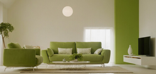 green sofa and recliner chair in apartment. Interior design of modern living room. generative AI 
