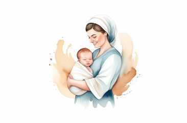 mum with a newborn baby, icon, copy space for text