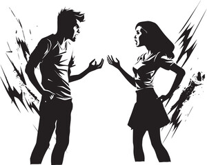 Fury Fugue Iconic Emblem of Man and Womans Argument Rancor Rhapsody Vector Art Illustrating Couples Anger