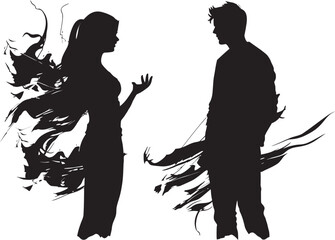 Rancor Rhapsody Dynamic Logo Illustrating Couples Conflict Anguished Affair Vector Icon of Man and Womans Dispute