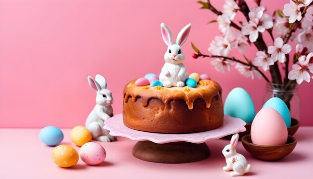 Easter Cake And Colorful Eggs And Easter Decorativ  3