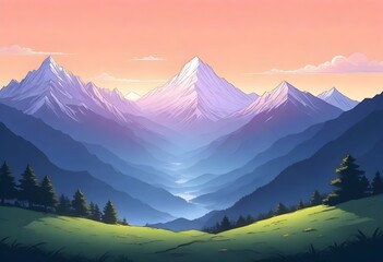 flat illustration classical animes Serene mountain (9)