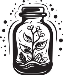 Glass Terrarium Dynamic Graphic of Plant Ecosystem Preserved in Jar Jarred Eden Emblematic Logo Illustrating Botanical Paradise Encased in a Jar
