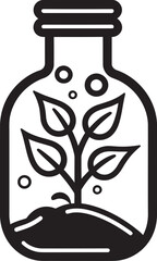 Jar Oasis Iconic Graphic Illustrating Thriving Plant Life Encased in Glass Verdant Vessel Dynamic Illustration of Botanical Sanctuary