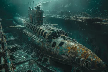 Foto op Plexiglas sunken submarine rusty underwater old © Андрей Трубицын