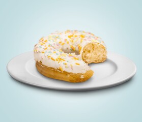 Plate with fresh tasty donut dish