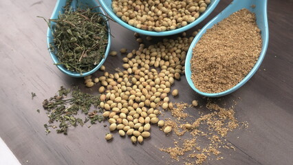 Coriander seeds and coriander Powdered, Indian Spices and herbs.