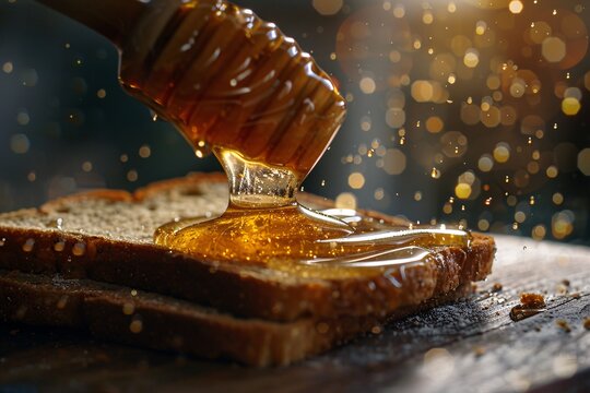 honey dripping honey on a piece of bread