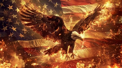 Eagle fire flag USA America