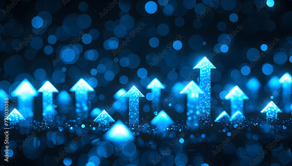 Poster abstract background with blue glowing arrows pointing upwards, representing growth and progress in t