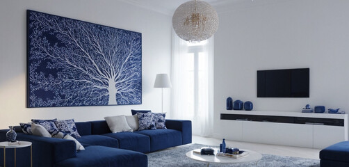  Interior design of modern living room with Royel Blue and White color 