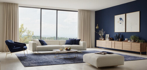  Interior design of modern living room with Royel Blue and White color 