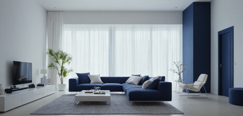 Interior design of modern living room with Royel Blue and White color 