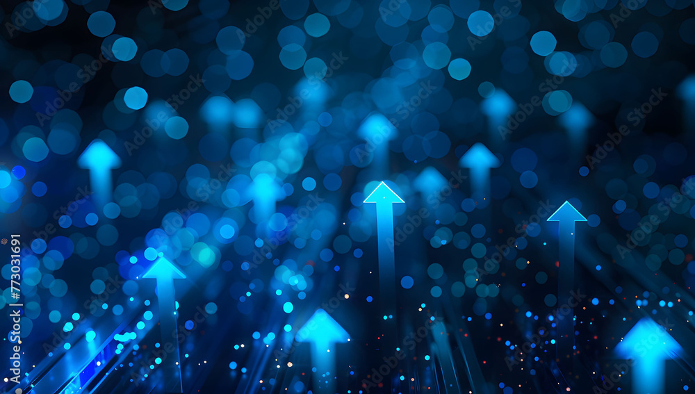 Poster abstract background with blue glowing arrows pointing upwards, representing growth and progress in t
