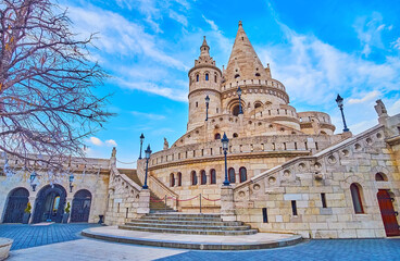 The carved stone towers of Fisherman's Bastion, Budapest, Hungary