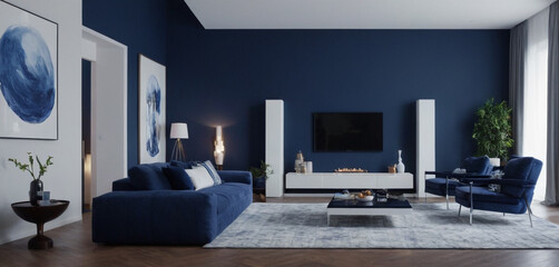  Interior design of modern living room with Royel Blue and White color 