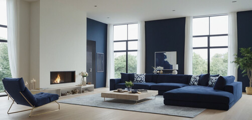 Interior design of modern living room with Royel Blue and White color generative AI 