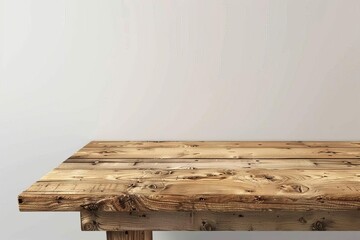  Rustic Wooden Table Mockup with White Background, Product Display Illustration