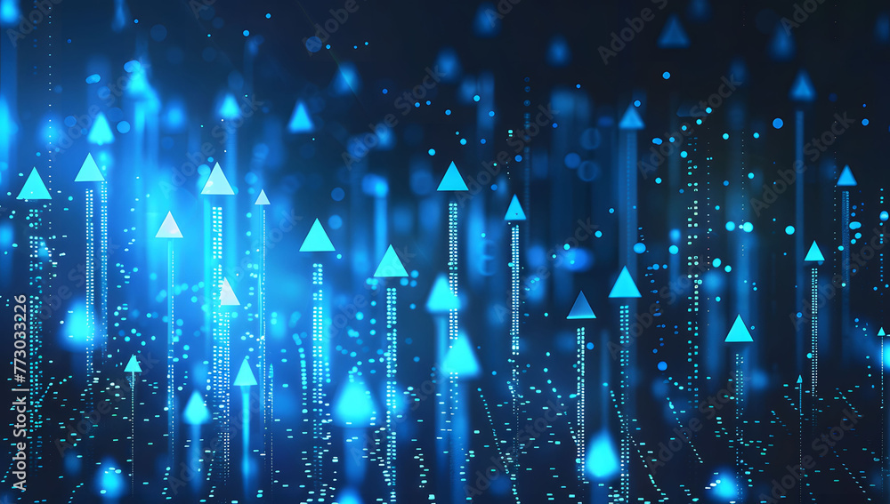 Poster abstract background with blue glowing arrows pointing upwards, representing growth and progress in t