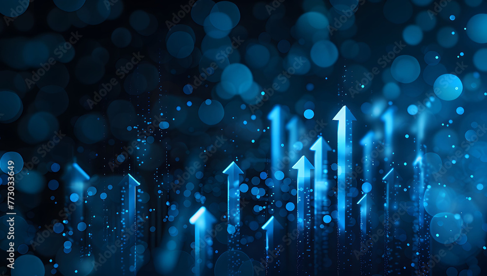 Poster abstract background with blue glowing arrows pointing upwards, representing growth and progress in t