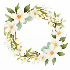 White thin Wedding floral Wreath and leaf and cane on the white background