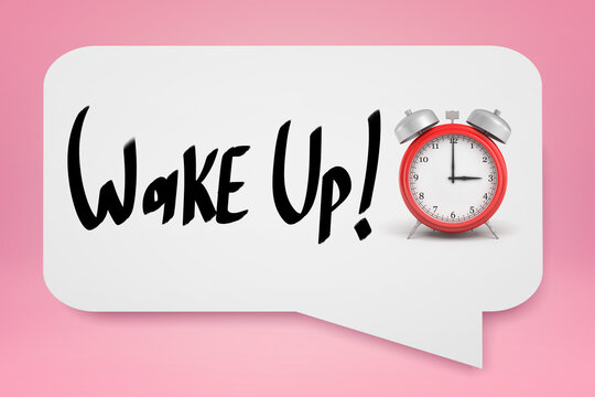 Stylized bold text 'Wake Up' with red alarm clock