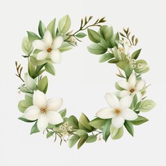 White thin Wedding floral Wreath and leaf and cane on the white background