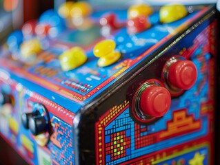 Vintage arcade machine with colourful buttons