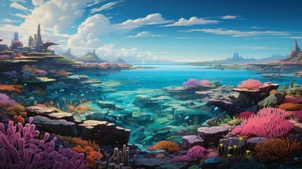 Colorful coral reef ecosystem with vibrant tropical fish and diverse marine life teeming underwater