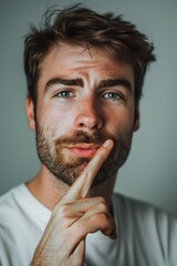 Thoughtful Man with Finger on Lips