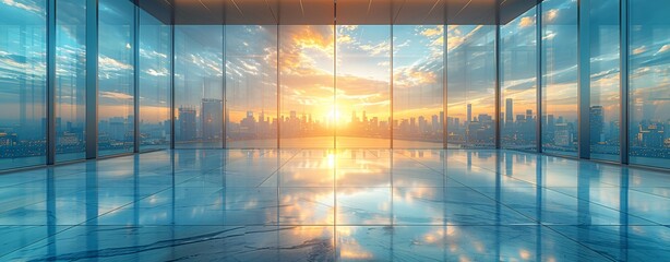 Sunset Reflection in a Glass Building A Stunning View of the City Skyline Generative AI