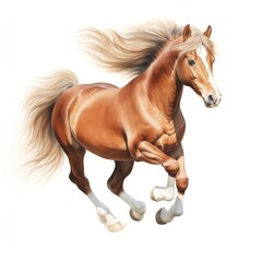 Watercolor illustration of a full body chestnut pony