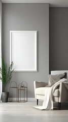Grey Tone Blank Decorative Painting Frame Mockup Vertical Picture Mobile Poster Display Background