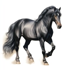 Obraz na płótnie Canvas Watercolor full body black horse with a beautiful mane