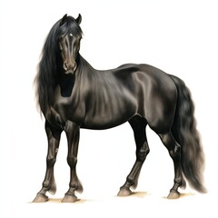 Watercolor full body dark horse with a beautiful mane
