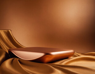Luxury 3d podium with silk cloth on floor. Illustration in trendy copper colors  Generative AI