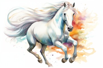 Obraz na płótnie Canvas Watercolor painting of noble white horse with white background