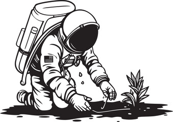 Astronautic Oasis Plant Watering Emblem Galactic Greenery Vector Plant Watering Graphics