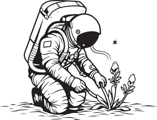 Celestial Harvest Vector Logo Design Astronautic Oasis Plant Watering Emblem