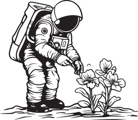 Astronautic Botany Space Plant Watering Logo Nebula Nursery Vector Plant Watering Design
